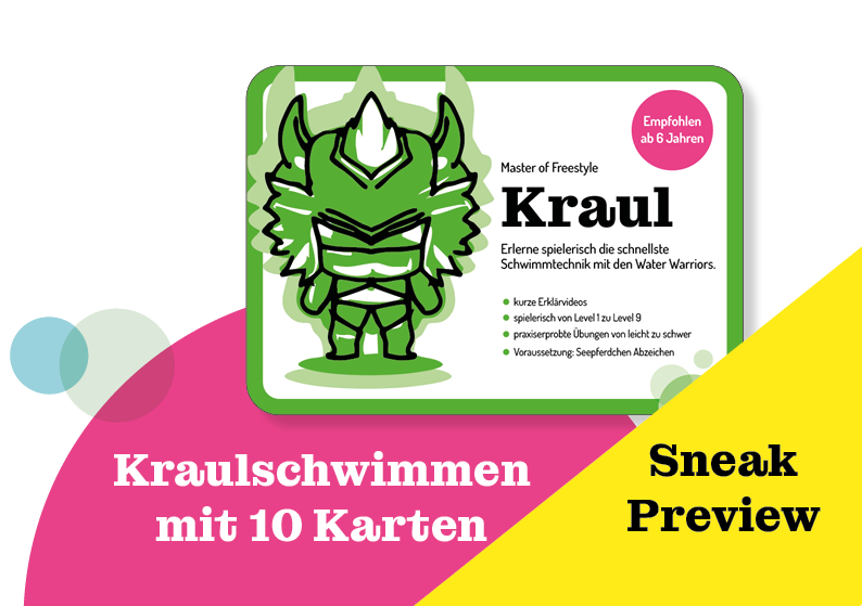 Kraulschwimmen Kartenset auf dem Titel ist ein Water Warrior in grün abgebildet.